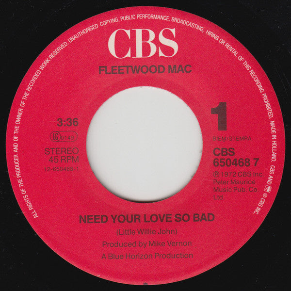 Fleetwood Mac : Need Your Love So Bad / Albatross (7", Single, RE)
