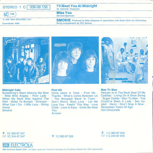 Smokie : I'll Meet You At Midnight (7", Single, EMI)