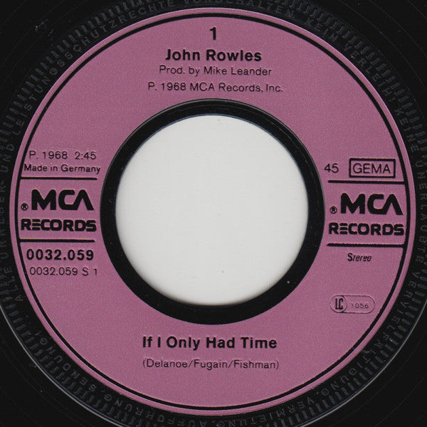John Rowles : If I Only Had Time / Save The Last Dance For Me (7", RE)