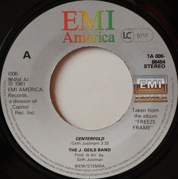 The J. Geils Band : Centerfold B/W Rage In The Cage (7", Single)