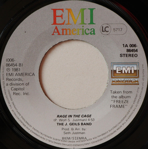 The J. Geils Band : Centerfold B/W Rage In The Cage (7", Single)