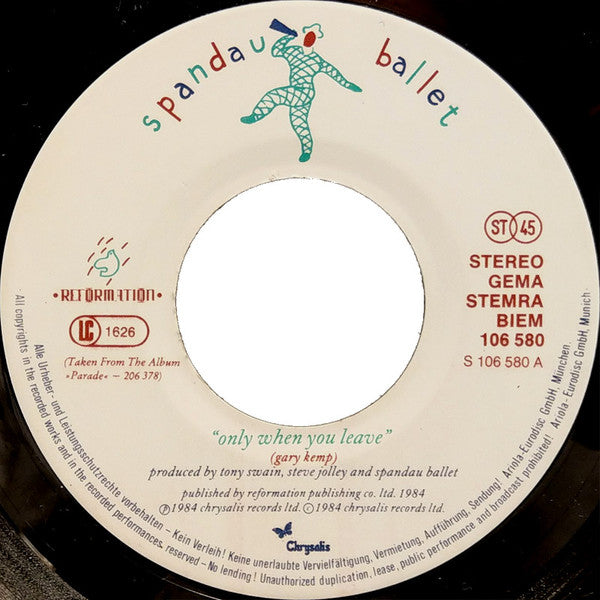 Spandau Ballet : Only When You Leave (7", Single)