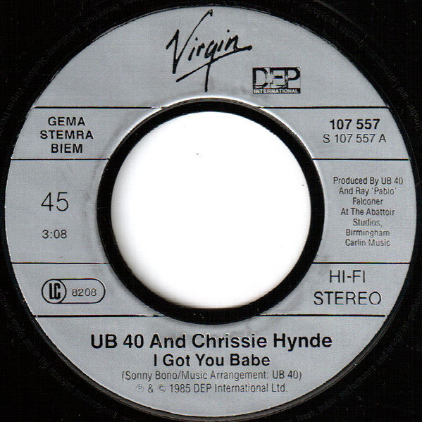 UB40 Guest Vocals By Chrissie Hynde : I Got You Babe (7", Single)
