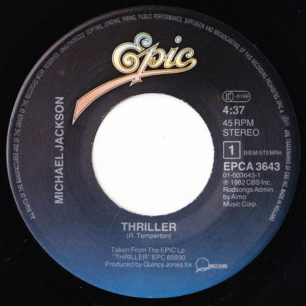 Michael Jackson : Thriller (Special Edit) (7", Single)