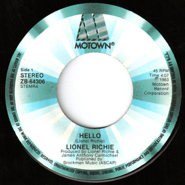 Lionel Richie : Hello (7", Single)