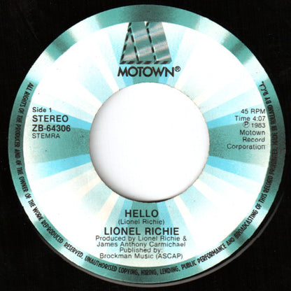 Lionel Richie : Hello (7", Single)