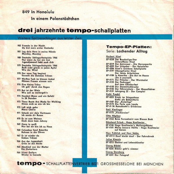 Die Bänkelsänger : In Honolulu / In Einem Polenstädtchen (7", Single)