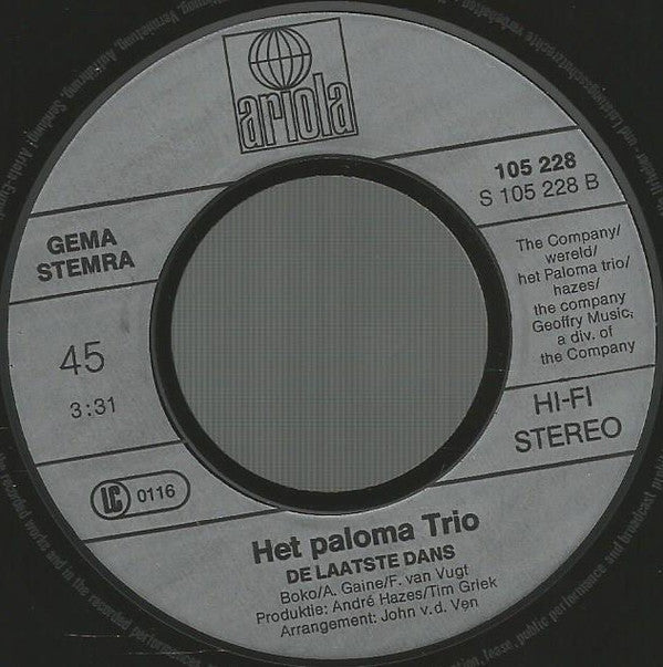 Het Paloma Trio* : Op De Schoorsteen Staat Een Foto (7", Single)