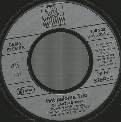 Het Paloma Trio* : Op De Schoorsteen Staat Een Foto (7", Single)
