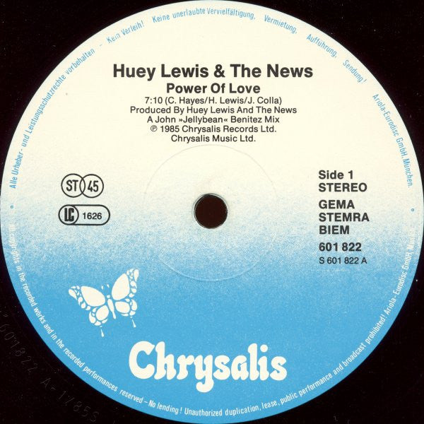Huey Lewis And The News* : The Power Of Love (12", Maxi)
