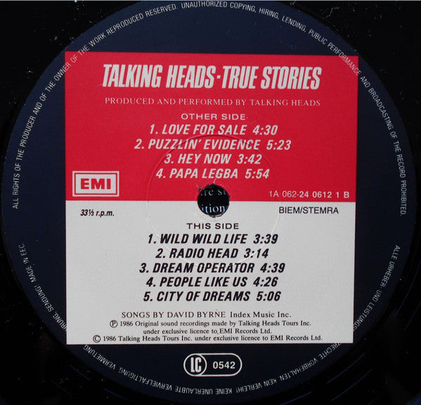 Talking Heads : True Stories (LP, Album, DMM)