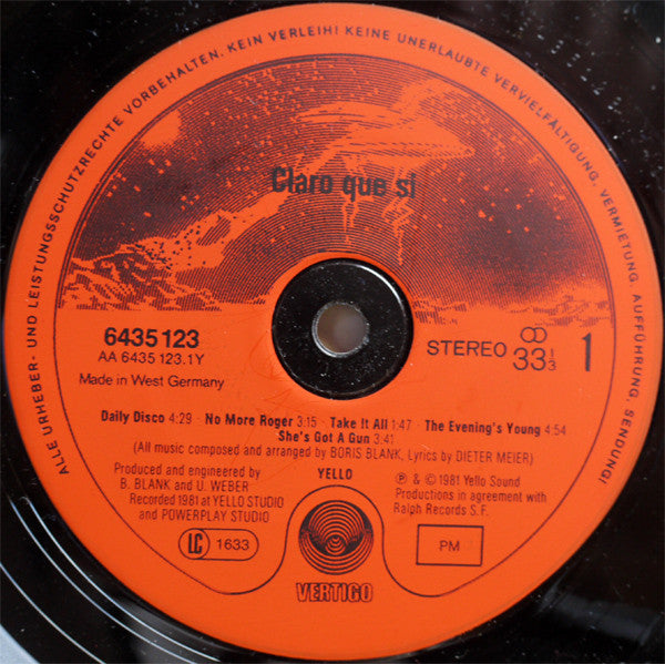 Yello : Claro Que Si (LP, Album, Red)
