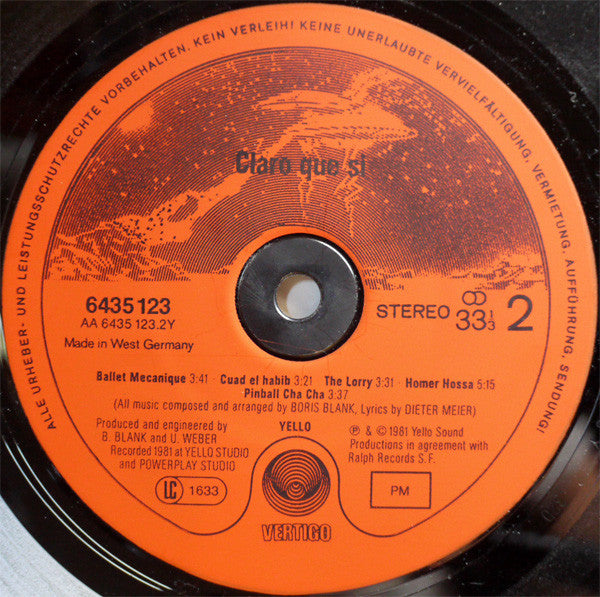 Yello : Claro Que Si (LP, Album, Red)