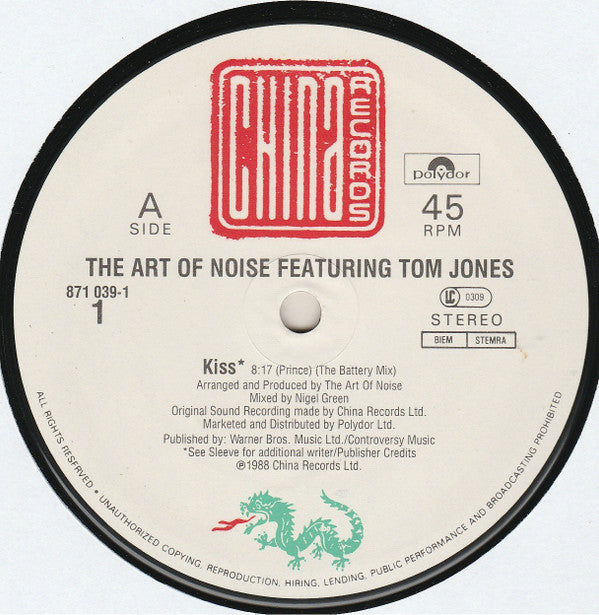 The Art Of Noise Featuring Tom Jones : Kiss (12", Single)