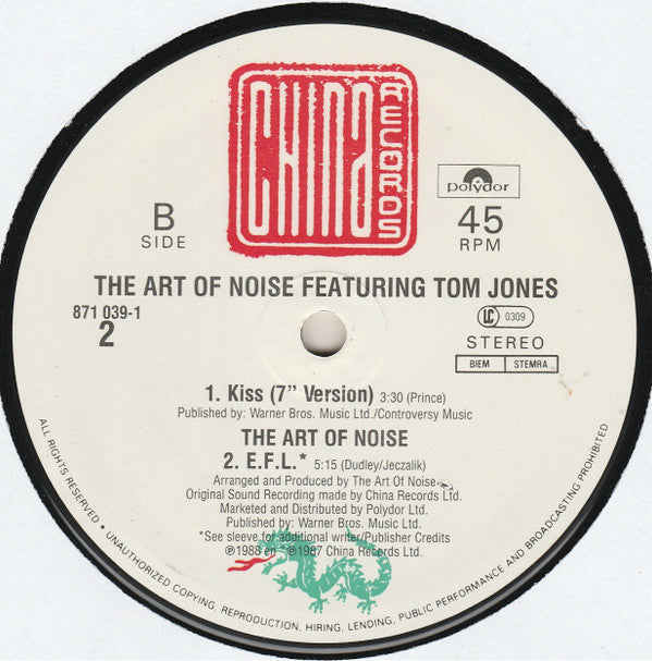 The Art Of Noise Featuring Tom Jones : Kiss (12", Single)