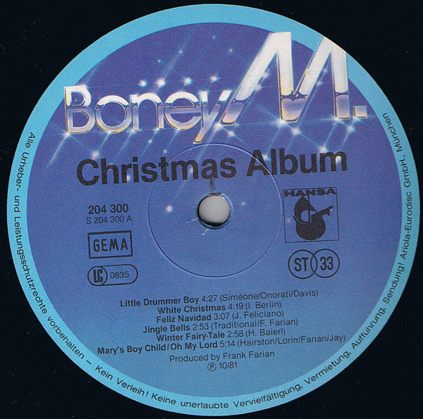 Boney M. : Christmas Album (LP, Album, Blu)