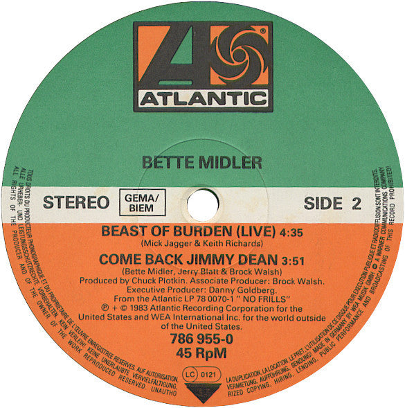 Bette Midler : Beast Of Burden  (12", Maxi)