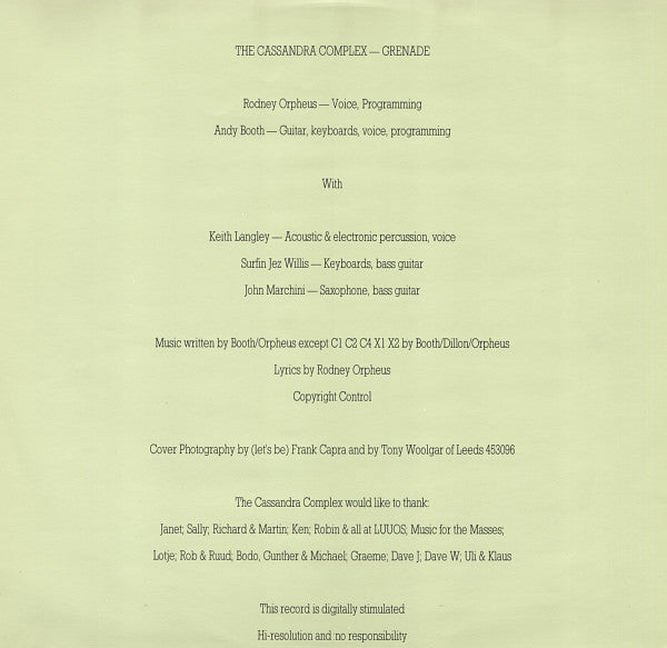 The Cassandra Complex : Grenade (LP, Album)