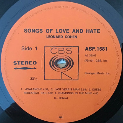 Leonard Cohen : Songs Of Love And Hate (LP, Album)