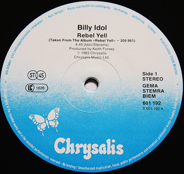 Billy Idol : Rebel Yell (12", Maxi)