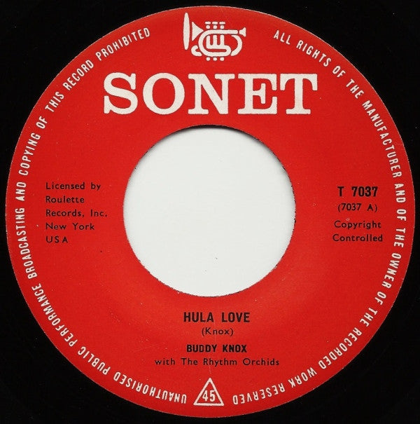 Buddy Knox With The Rhythm Orchids : Hula Love / Devil Woman (7", Single, Mono)