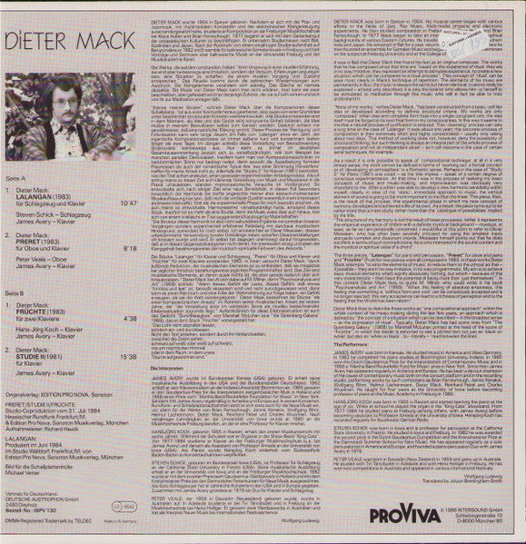 Dieter Mack : Lalangan • Preret • Früchte • Studie II (LP, Album)