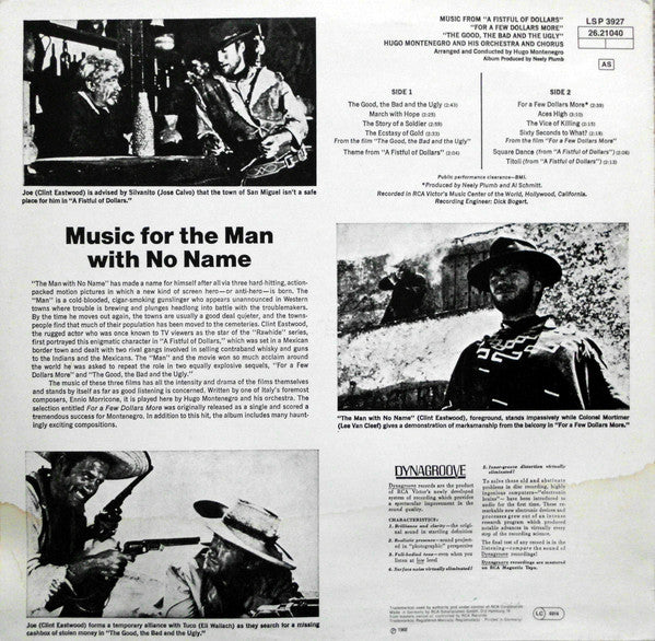 Hugo Montenegro And His Orchestra : Music From 'A Fistful Of Dollars', 'For A Few Dollars More' & 'The Good, The Bad And The Ugly' (LP, Album, RE)