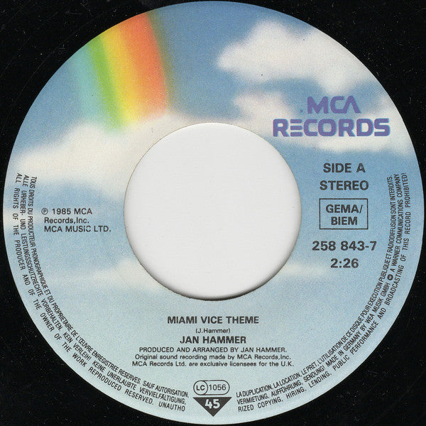 Jan Hammer : Miami Vice Theme (7", Single)