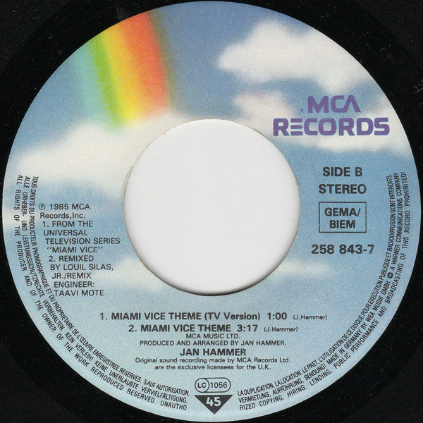 Jan Hammer : Miami Vice Theme (7", Single)