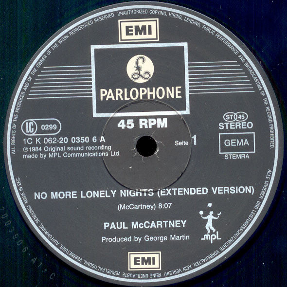 Paul McCartney : No More Lonely Nights (Extended Version) (12", Maxi)