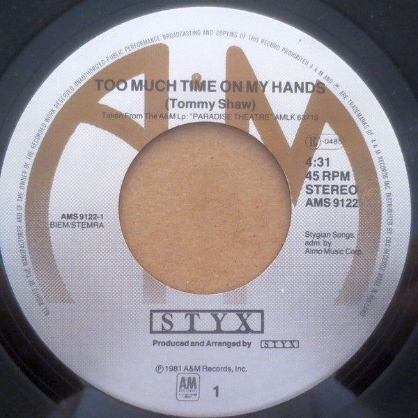 Styx : Too Much Time On My Hands (7", Single)