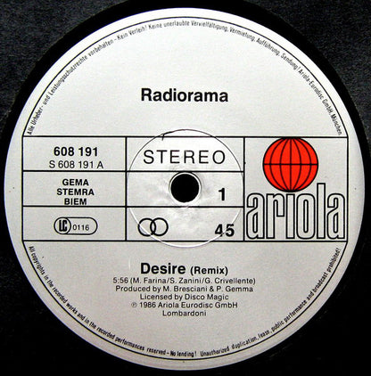 Radiorama : Desire (Remix) (12", Maxi)