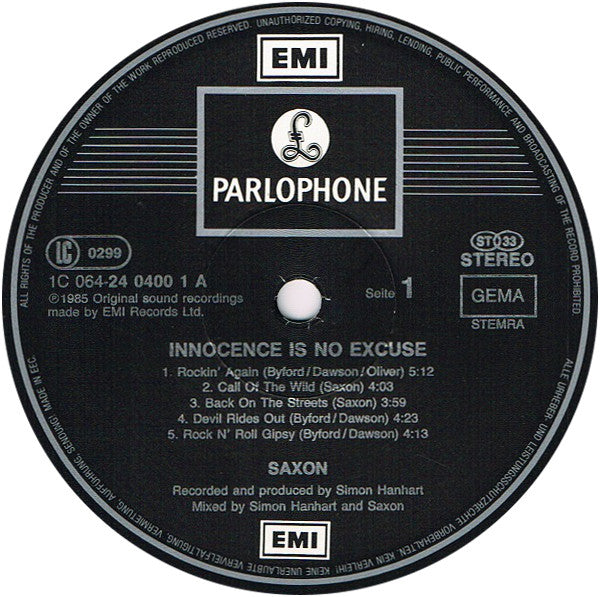 Saxon : Innocence Is No Excuse (LP, Album)