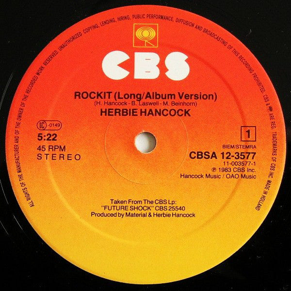 Herbie Hancock : Rockit (Extended Dance Version) (12", Maxi)