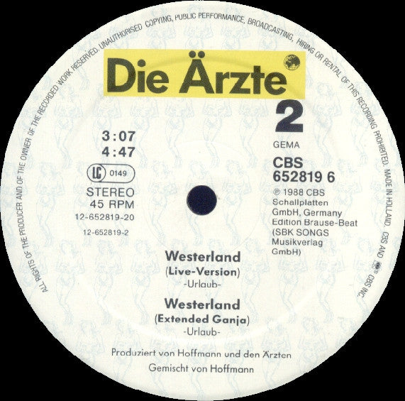 Die Ärzte : Westerland (12", Maxi)