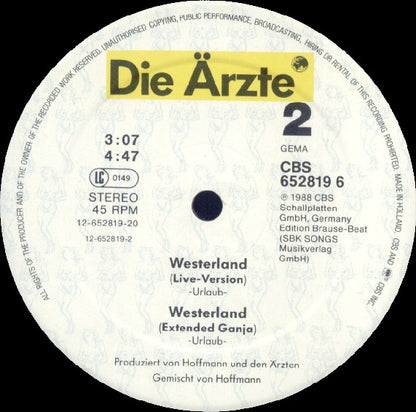 Die Ärzte : Westerland (12", Maxi)
