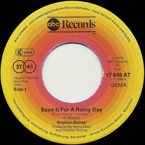 Stephen Bishop : Save It For A Rainy Day (7", Single)