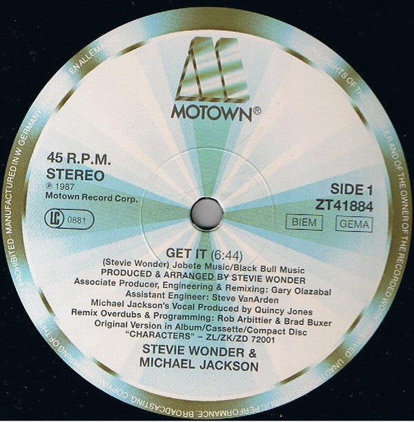 Stevie Wonder And Michael Jackson : Get It (12", Maxi)