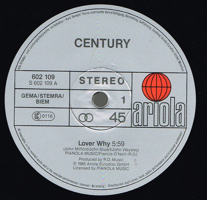Century : Lover Why (12", Maxi)