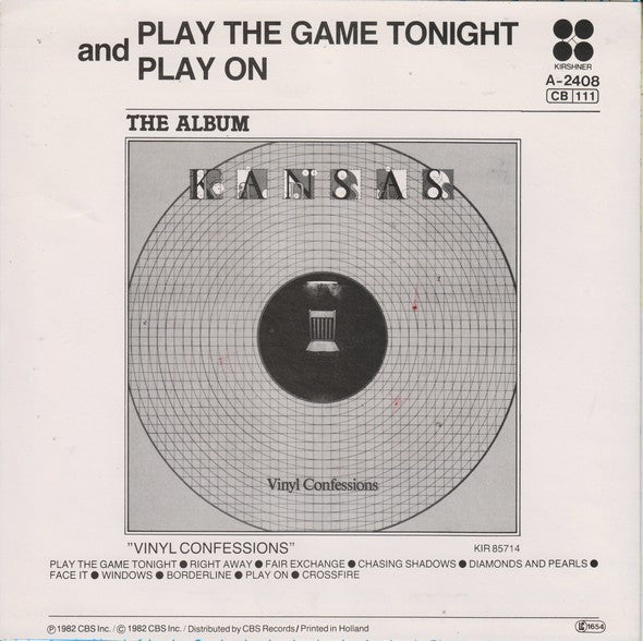 Kansas (2) : Play The Game Tonight (7", Single)