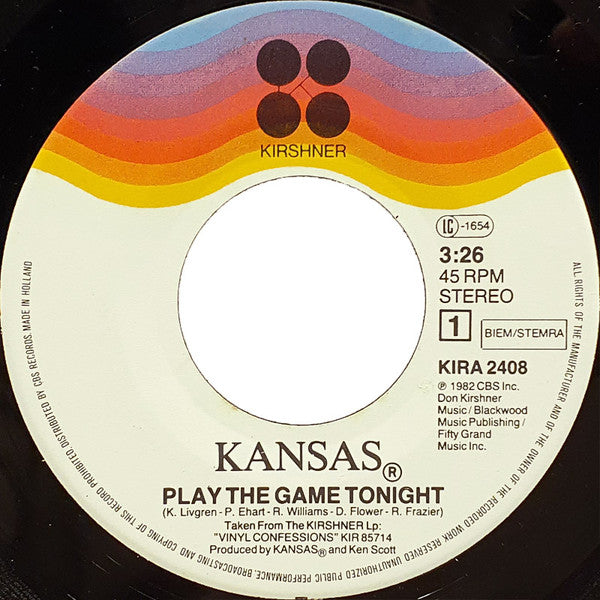 Kansas (2) : Play The Game Tonight (7", Single)