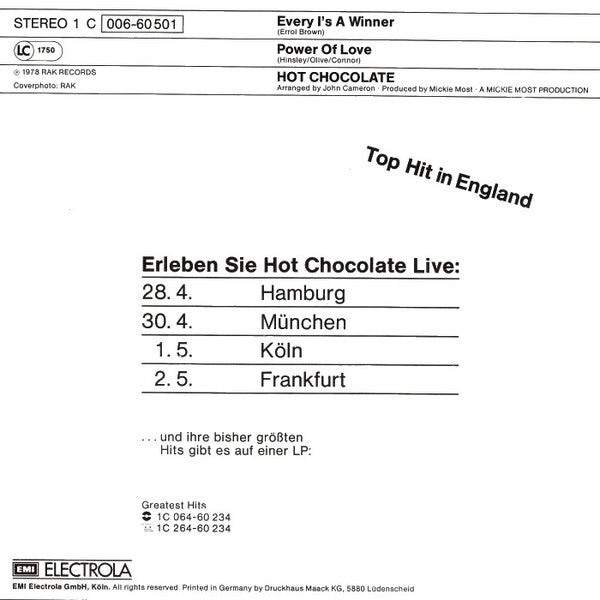 Hot Chocolate : Every 1's A Winner (7", Single)