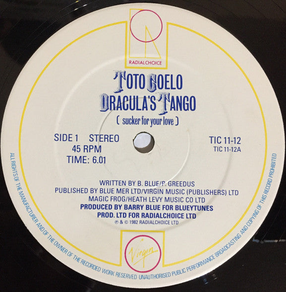 Toto Coelo : Dracula's Tango (Sucker For Your Love) (12")