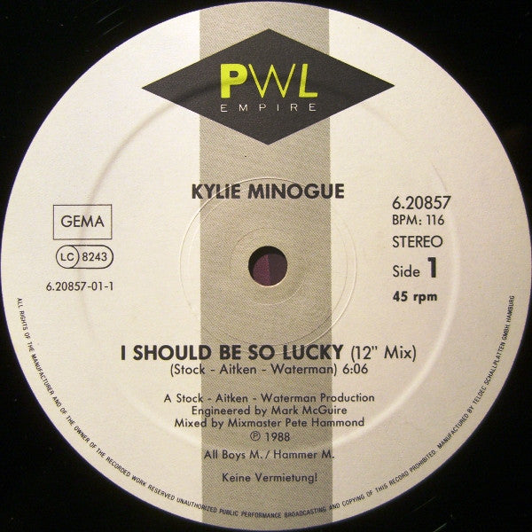 Kylie Minogue : I Should Be So Lucky (12", Maxi)