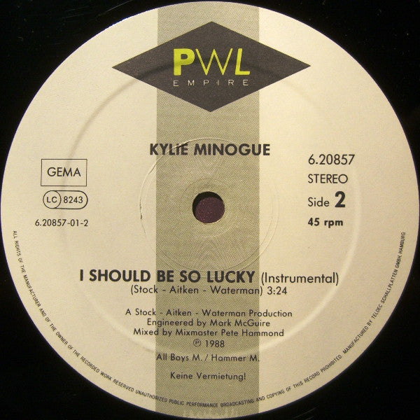 Kylie Minogue : I Should Be So Lucky (12", Maxi)