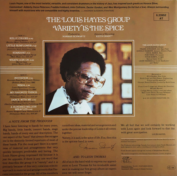 The Louis Hayes Group : Variety Is The Spice (LP, Album)