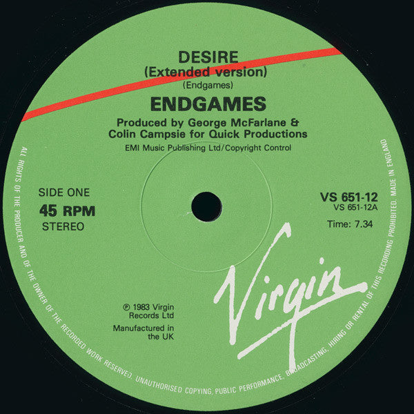 Endgames : Desire (12", Single, Ltd)