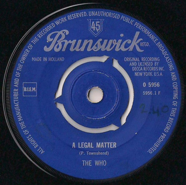 The Who : A Legal Matter / Instant Party Mixture (7", Single)