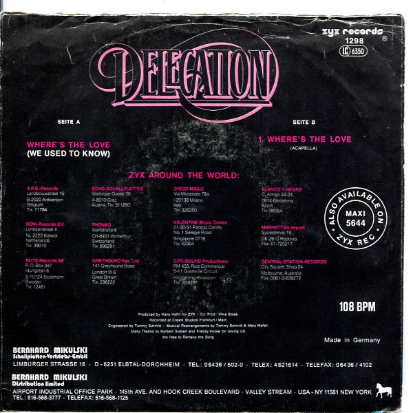 Delegation : Where's The Love (We Used To Know) (7", Single)