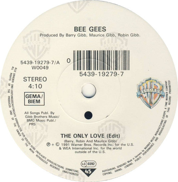 Bee Gees : The Only Love (7", Single, Sol)